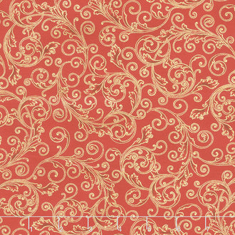 Holiday Flourish 13 - Holiday Scrolls Red Metallic Yardage