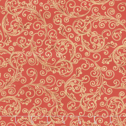 Holiday Flourish 13 - Holiday Scrolls Red Metallic Yardage