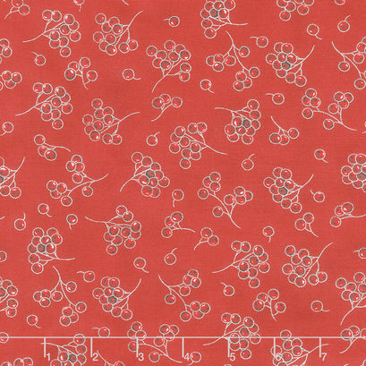 Holiday Flourish 13 - Silver Berries Scarlet Metallic Yardage