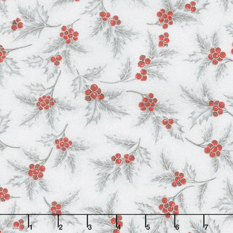 Holiday Flourish 13 - Silver Holly Berries Metallic Yardage