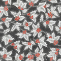 Holiday Flourish 13 - Silver Holly Berries Onyx Metallic Yardage