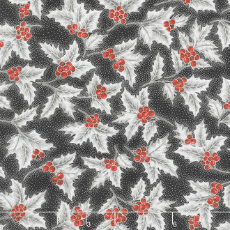Holiday Flourish 13 - Silver Holly Berries Onyx Metallic Yardage