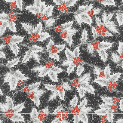 Holiday Flourish 13 - Silver Holly Berries Onyx Metallic Yardage