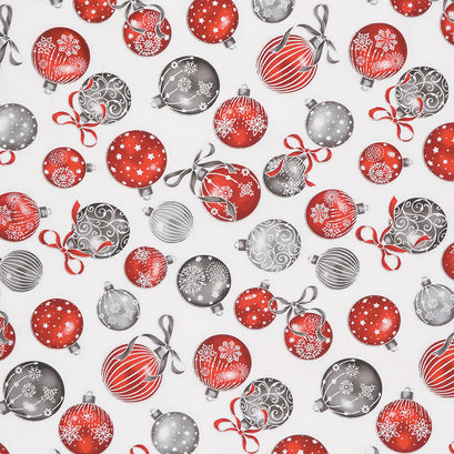 Holiday Flourish 13 - Silver Ornaments Metallic Yardage