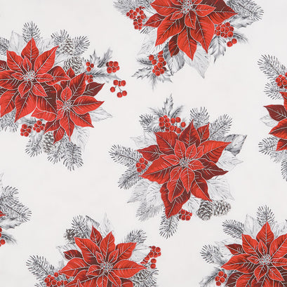 Holiday Flourish 13 - Silver Poinsettia Bouquet Metallic Yardage