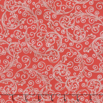 Holiday Flourish 13 - Silver Scrolls Scarlet Metallic Yardage