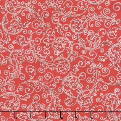 Holiday Flourish 13 - Silver Scrolls Scarlet Metallic Yardage