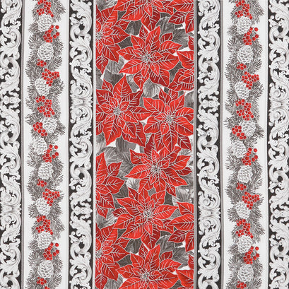 Holiday Flourish 13 - Silver Stripes Scarlet Metallic Yardage