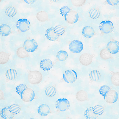 Holiday Flourish Blue - Ornaments Blue Metallic Yardage