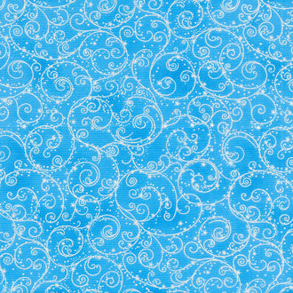 Holiday Flourish Blue - Swirls Blue Metallic Yardage