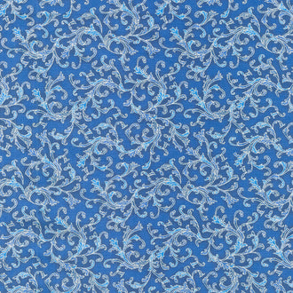 Holiday Flourish Blue - Swirls Navy Metalic Yardage