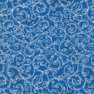 Holiday Flourish Blue - Swirls Navy Metallic Yardage