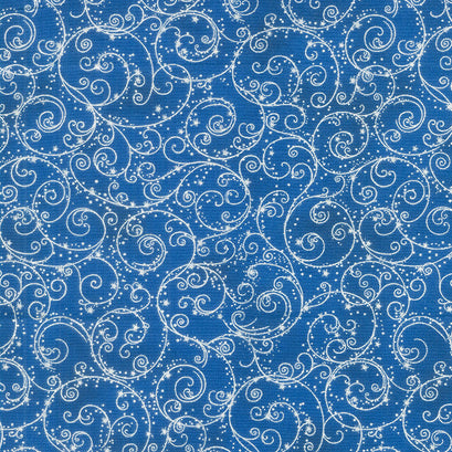 Holiday Flourish Blue - Swirls Navy Metallic Yardage