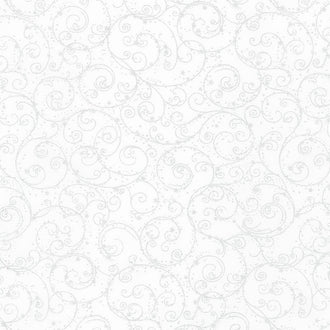Holiday Flourish Blue - Swirls Silver Metallic Yardage