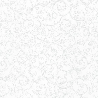 Holiday Flourish Blue - Swirls Silver Metallic Yardage
