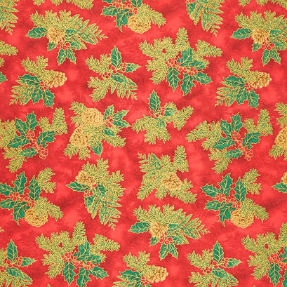 Holiday Flourish Holiday - Holly Red Metallic Yardage