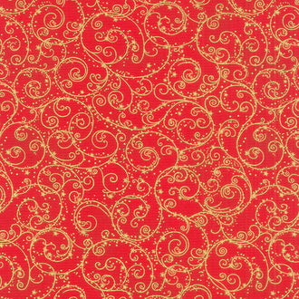 Holiday Flourish Holiday - Swirls Red Metallic Yardage