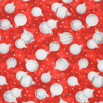 Holiday Flourish Scarlet - Ornaments Scarlet Metallic Yardage