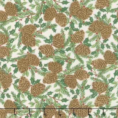 Holiday Lodge - Holiday Greenery Winter White Yardage