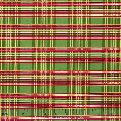 Holiday - Plaid Green Metallic Yardage