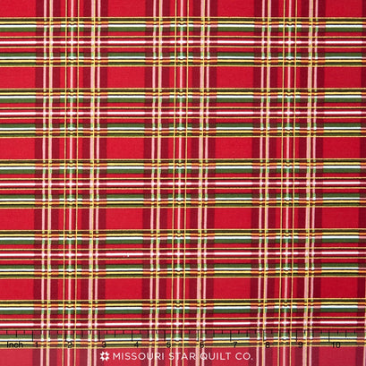 Holiday - Plaid Red Metallic Yardage
