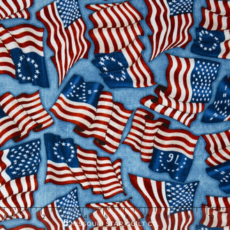 Home of the Brave - American Flags Blue Yardage