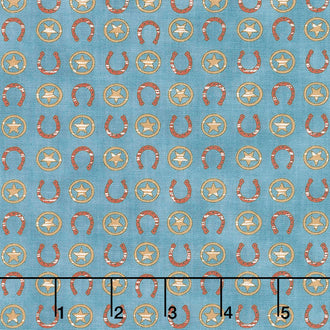 Home on the Range - Horseshoes & Stars Turquoise Yardage