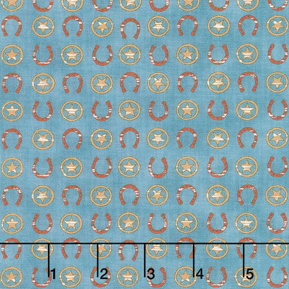 Home on the Range - Horseshoes & Stars Turquoise Yardage