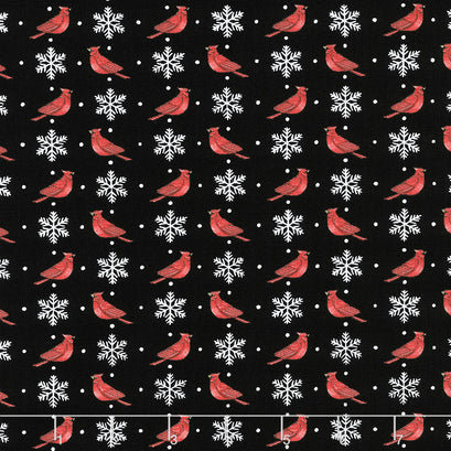 Home Sweet Holidays - Cardinals and Snowflakes Charcoal Black Yardage