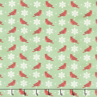 Home Sweet Holidays - Cardinals and Snowflakes Holly Green Yardage
