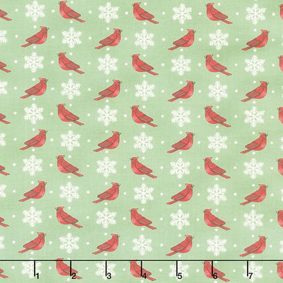 Home Sweet Holidays - Cardinals and Snowflakes Holly Green Yardage