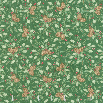 Home Sweet Holidays - Pinecone Greenery Holly Green Yardage