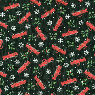 Home Sweet Holidays - Tossed Trucks Charcoal Black Yardage