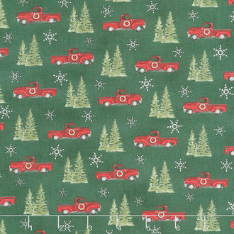 Homegrown Holidays - Trucks and Trees Holly Green Yardage