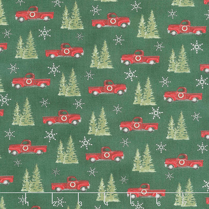 Homegrown Holidays - Trucks and Trees Holly Green Yardage