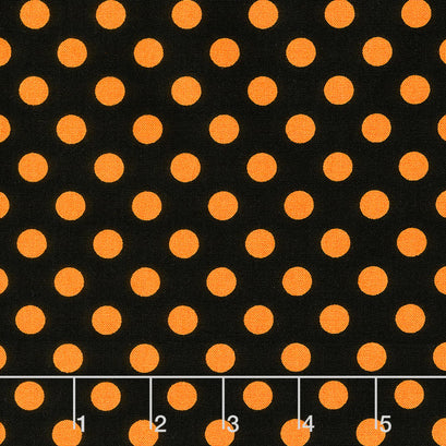Hometown Halloween - Dots Black Orange Yardage