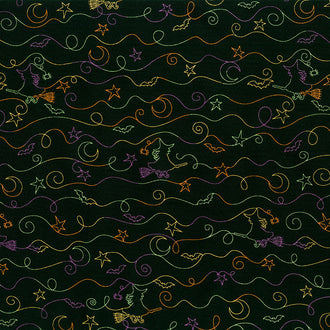 Hometown Halloween - Loopy Lines Black Yardage