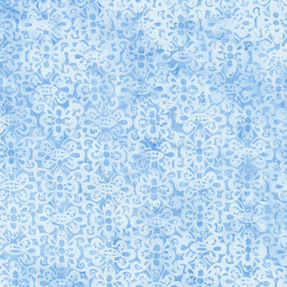 Honey Blue Batiks - Floral Swirl Lace Rain Yardage