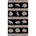 Hooked On Fish - Fish Border Stripe Black Metallic Yardage