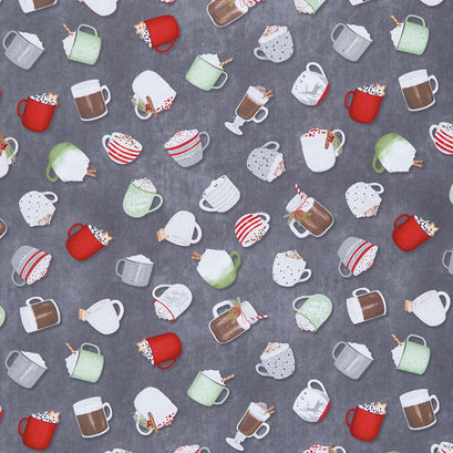 Hot Cocoa Bar - Tossed Cups Dark Gray Yardage