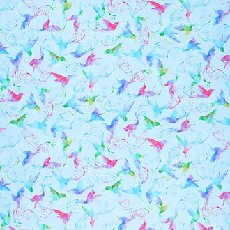 Hummingbird Heaven - Hummingbird Swirl Sky Blue Yardage
