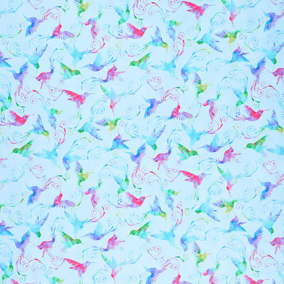 Hummingbird Heaven - Hummingbird Swirl Sky Blue Yardage