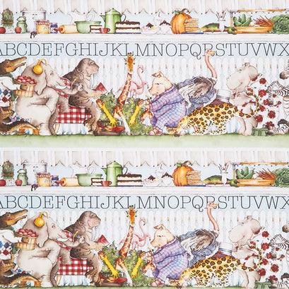 Hungry Animal Alphabet - Animal Border Stripe Multi Digitally Printed Yardage