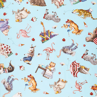 Hungry Animal Alphabet - Animal Toss Blue Digitally Printed Yardage