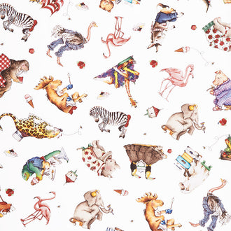 Hungry Animal Alphabet - Animal Toss Off White Digitally Printed Yardage