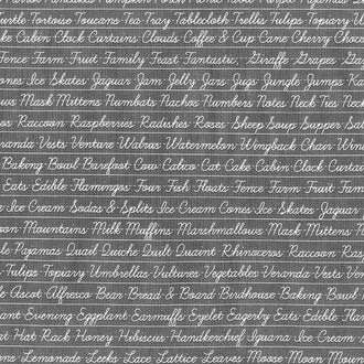 Hungry Animal Alphabet - Penmanship Charcoal Yardage