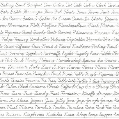 Hungry Animal Alphabet - Penmanship Off White Yardage