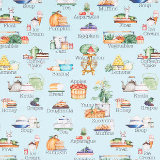Hungry Animal Alphabet - Soup Blue Digitally Printed Yardage