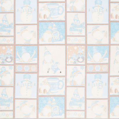 I Love Sn'Gnomies - Gnome Patchwork Aqua Beige Flannel Yardage