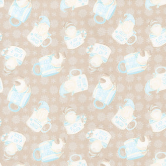 I Love Sn'Gnomies - Hot Cocoa Cup Gnomes Brown Flannel Yardage